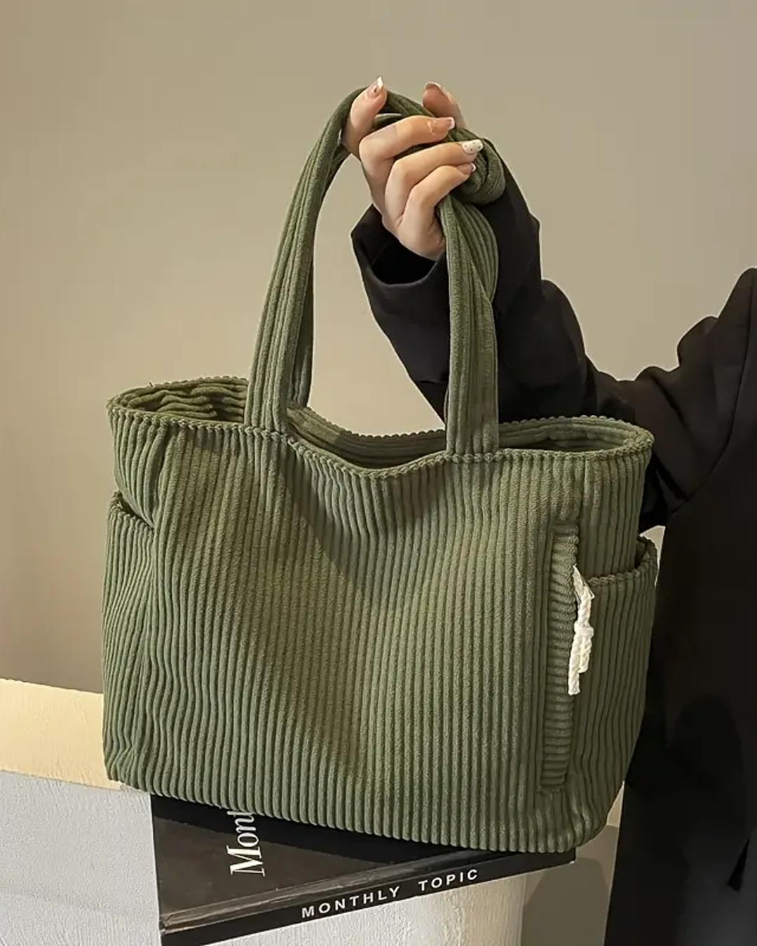 Tilda – Textured tote bag with drawstring detail