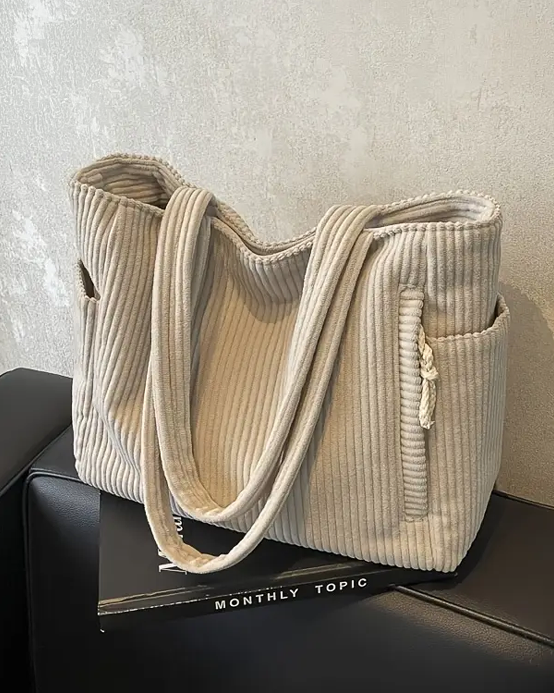 Tilda – Textured tote bag with drawstring detail